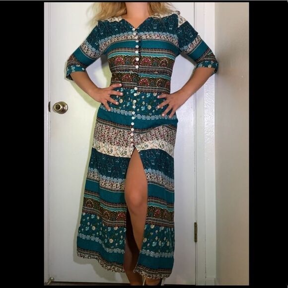 Boho Hippy Western Maxi Button Up Dress - Picture 3 of 12